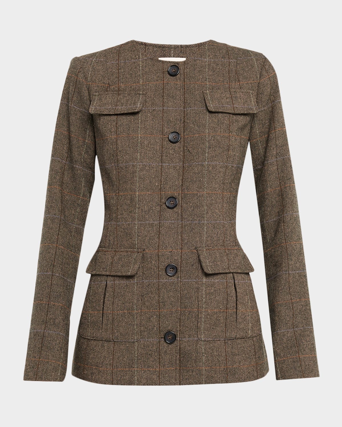 Favorite Daughter The Spencer Plaid Collarless Jacket In Brown