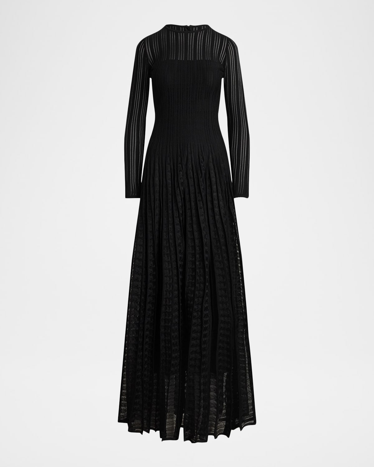 Ralph Lauren Long-sleeve Striped Knit Gown In Black