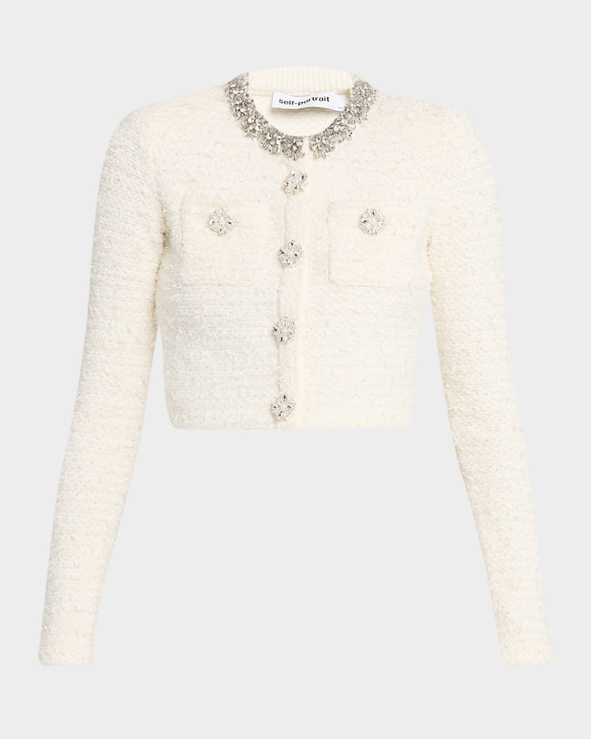 Self-portrait Embellished Textured Knit Cardigan In Sand