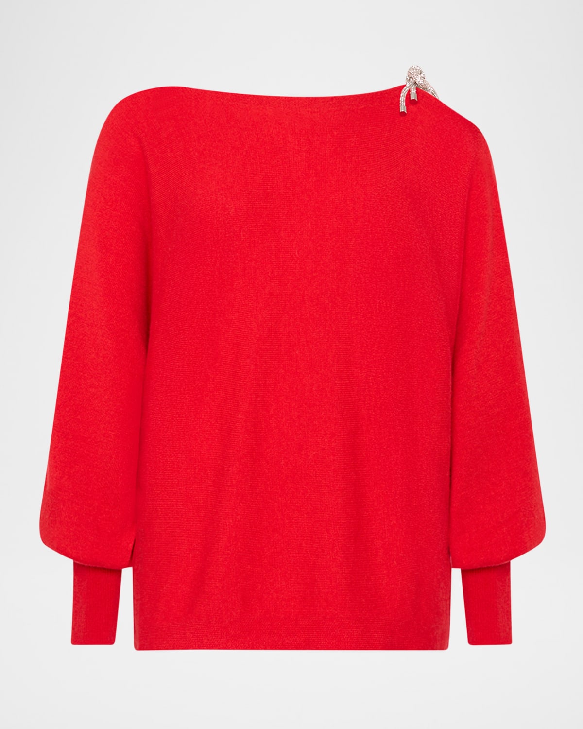 Milly Ida Crystal Bow Cold Shoulder Long Sleeve Sweater In Red