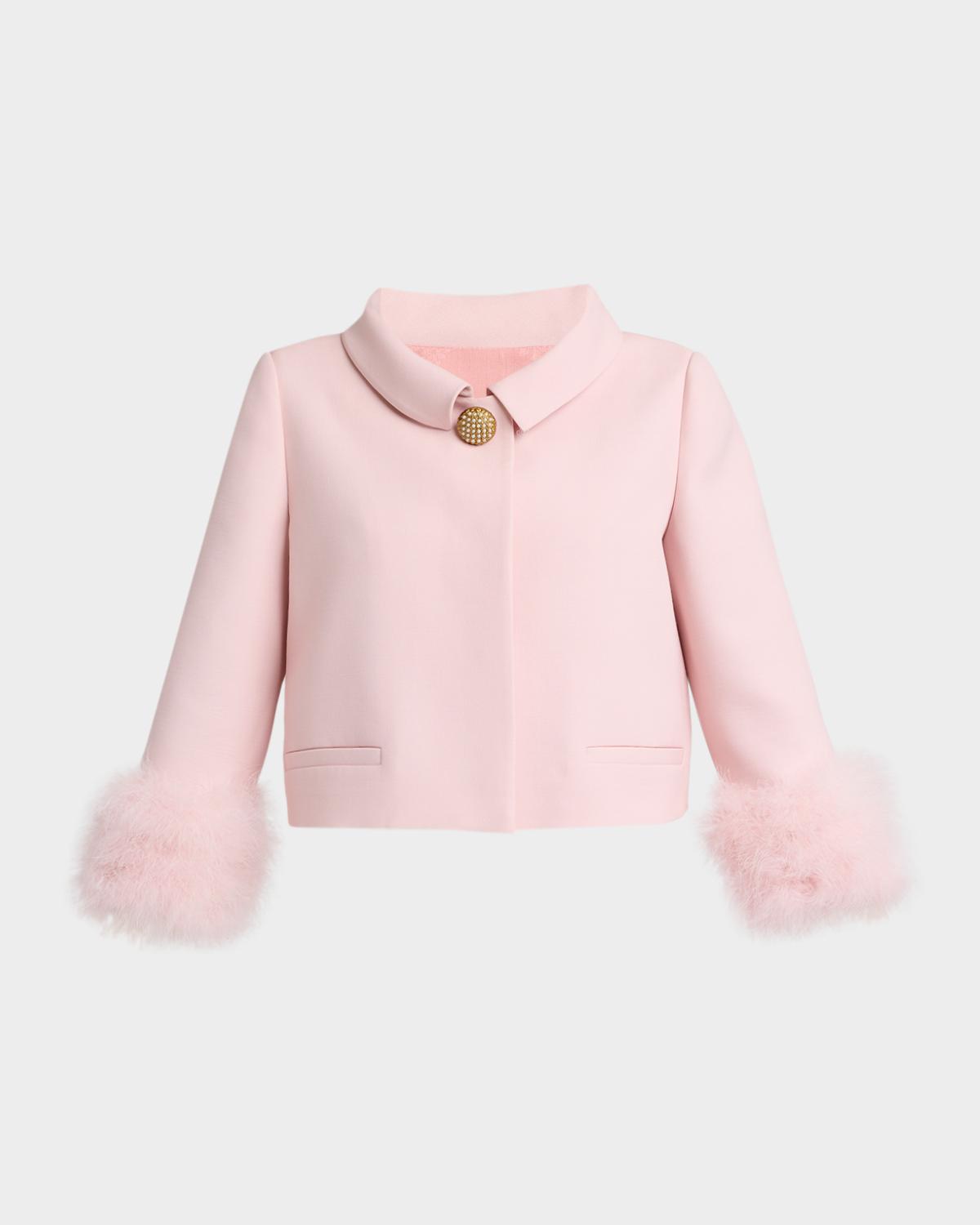 Feather-Trim Crepe Couture Jacket