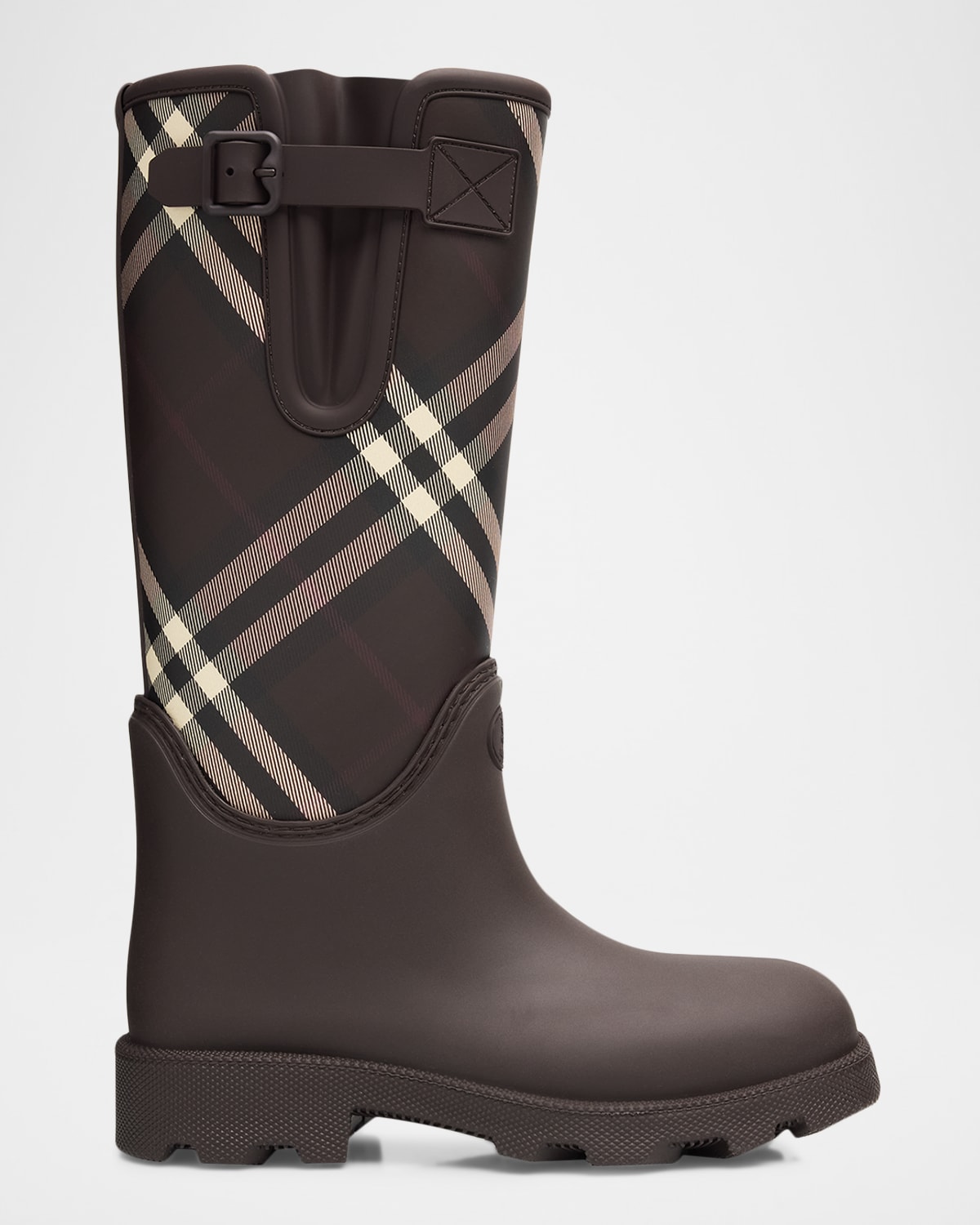 Burberry Rubber Marsh Stamp Check Rain Boots In Brown