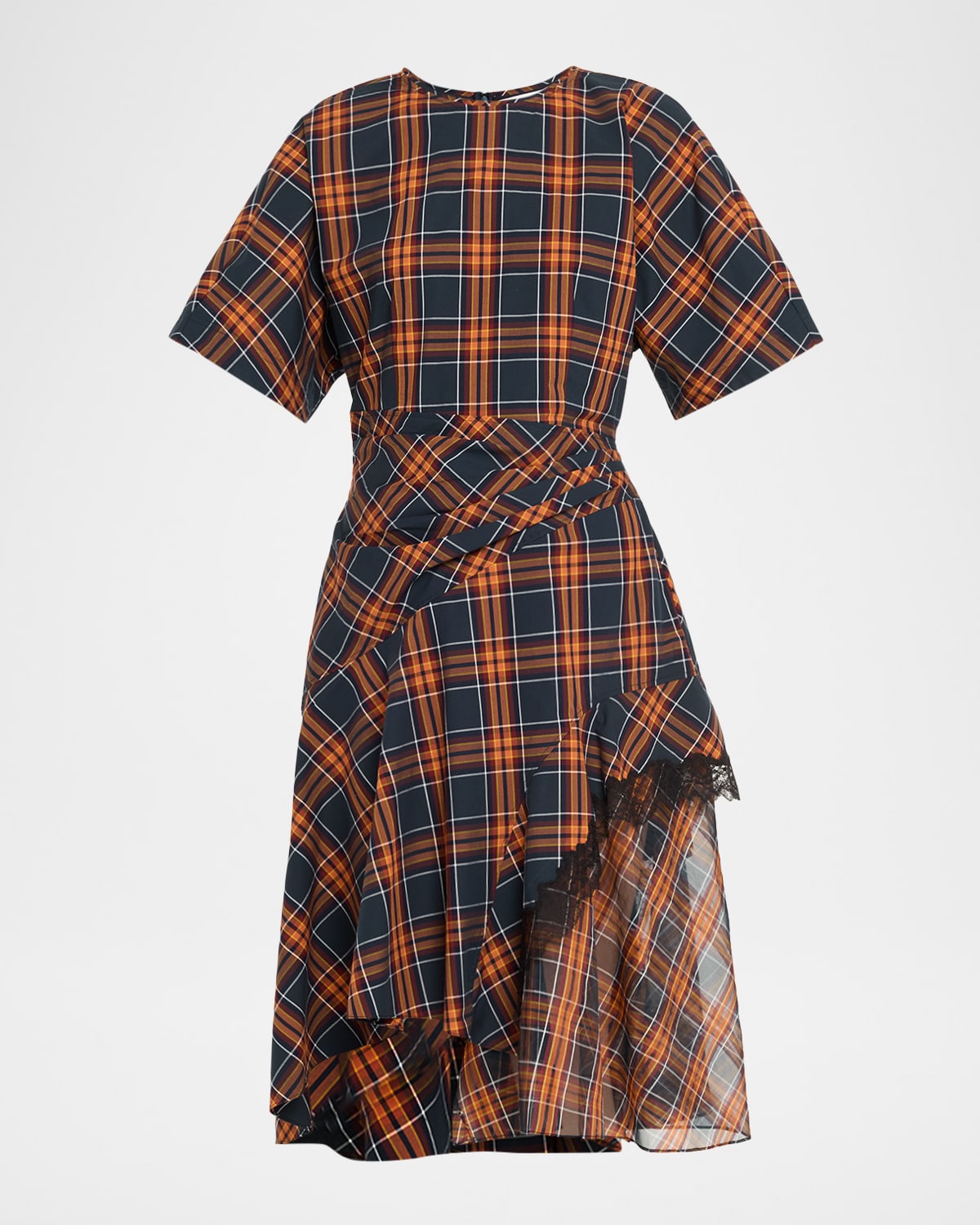 3.1 Phillip Lim Draped Short-sleeve Plaid Dress In Multi