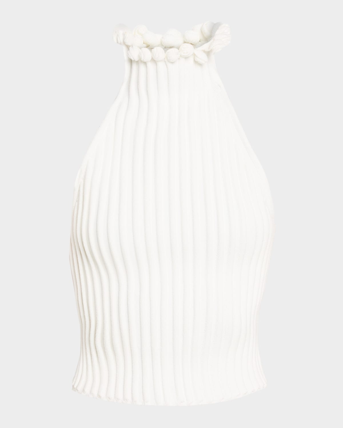 Alaïa Ribbed Knit Curled Trim Halter Top In White