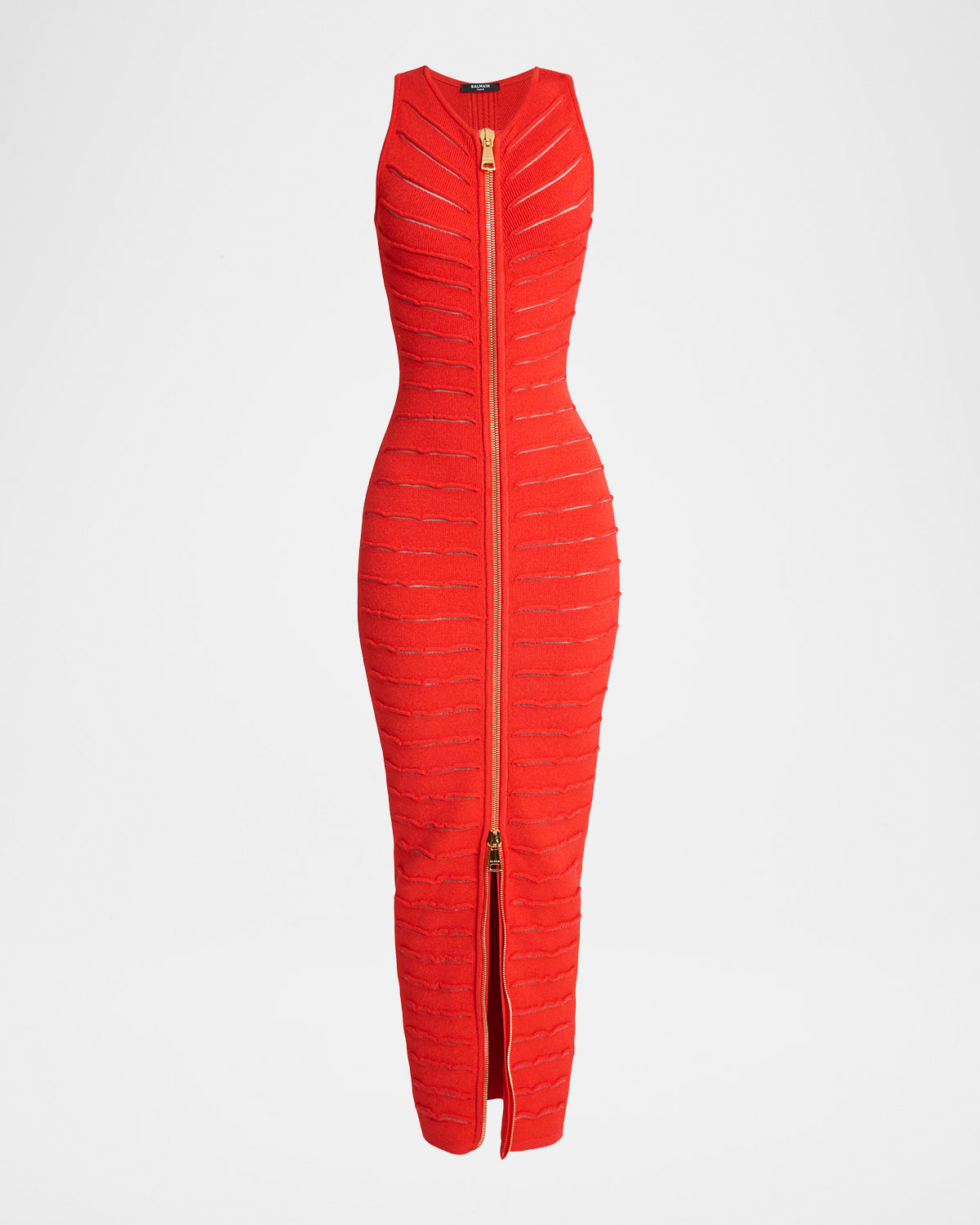 Balmain Sleeveless Cutout Zip Halter Maxi Dress In Red