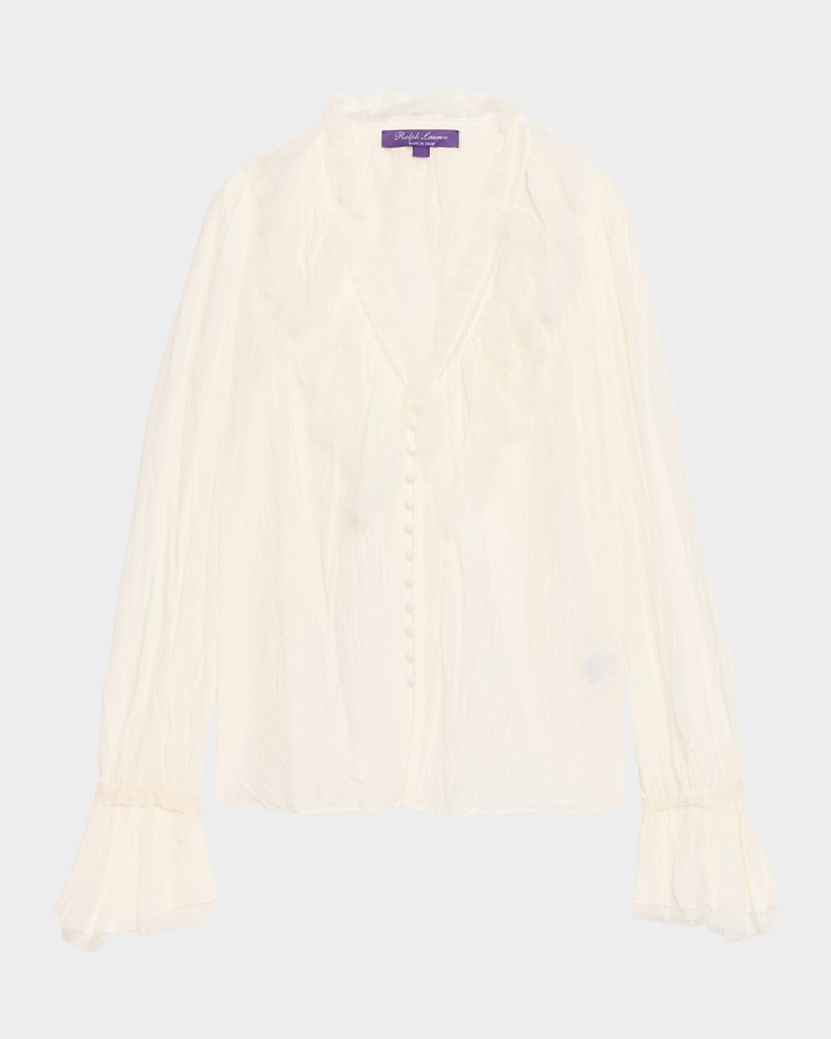 Ralph Lauren Kensley Cotton-silk Voile Ruffle Blouse In White