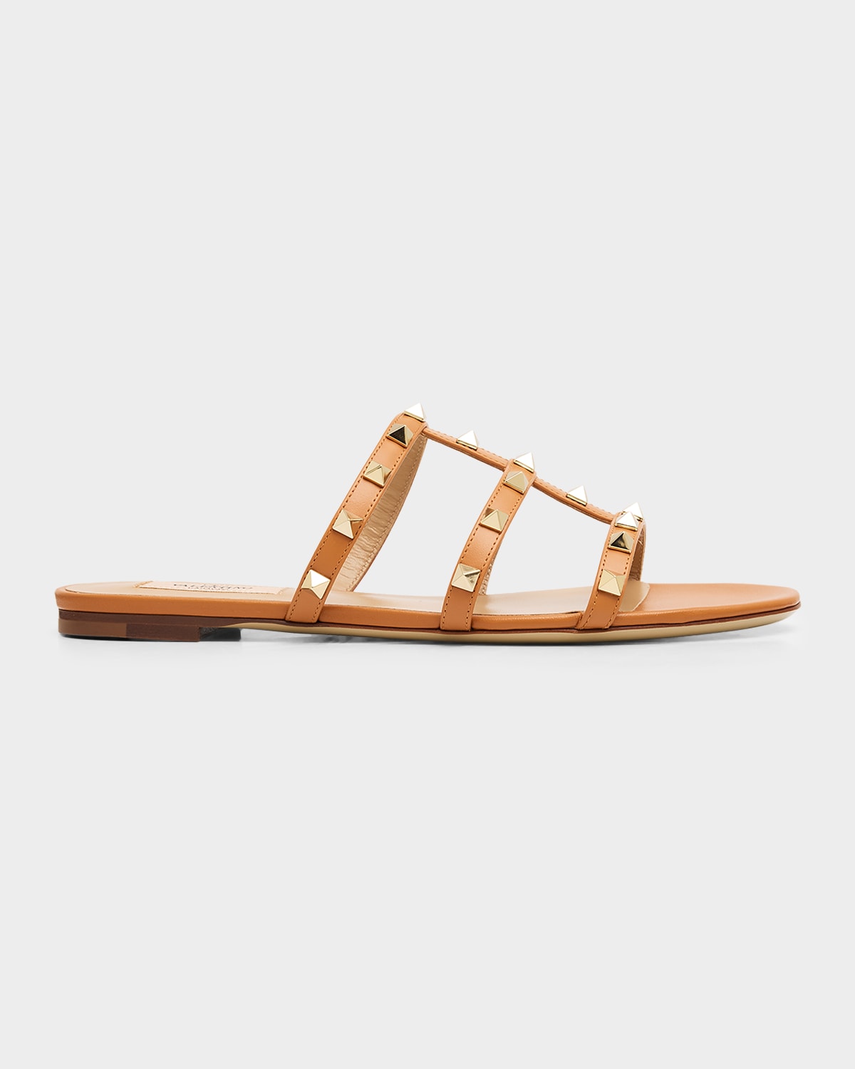 Valentino Garavani Rockstud Caged Leather Flat Slide Sandals