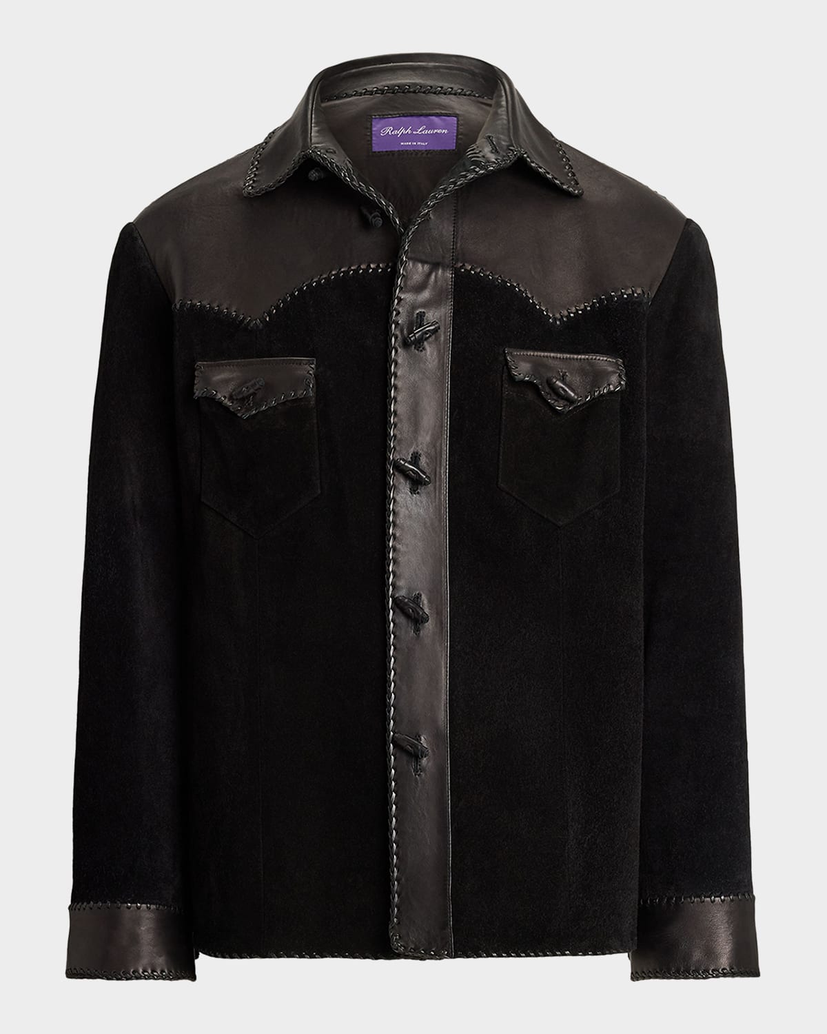 Ralph Lauren Leather-trimmed Suede Overshirt In Multi