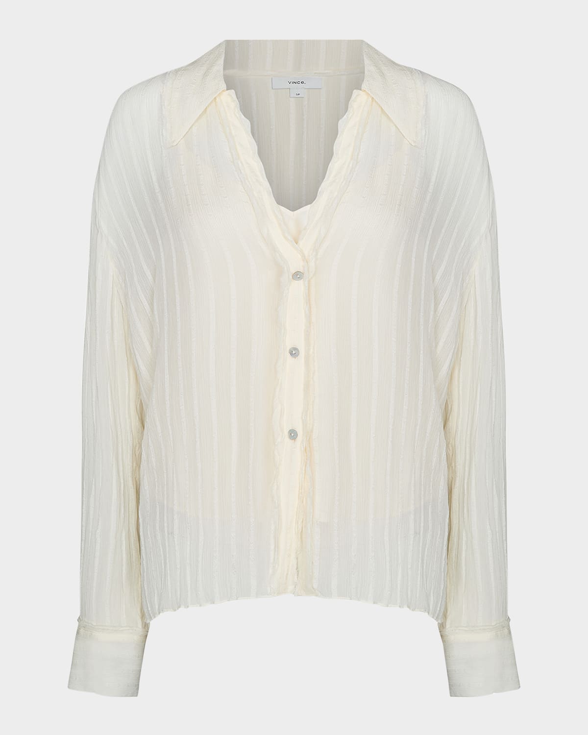Vince Crushed Stripe Long-sleeve Blouse In White