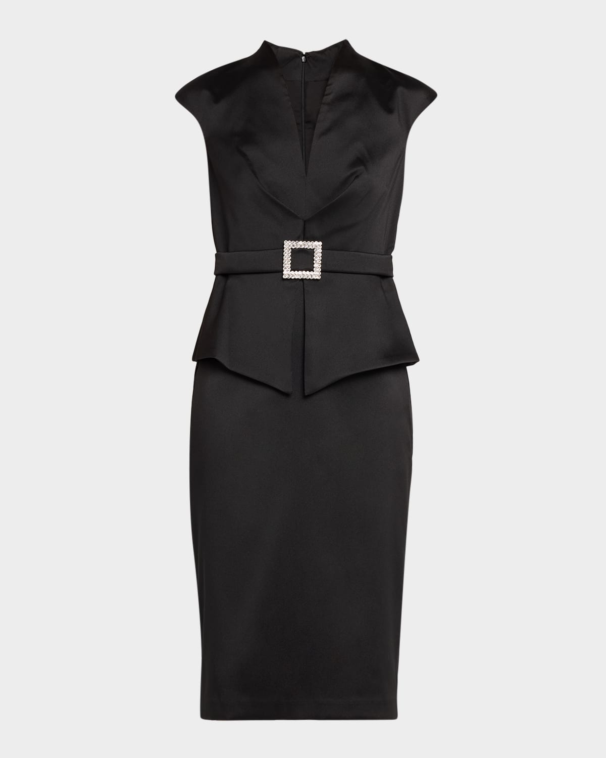 Aidan Mattox Buckle-embellished Mikado Midi Sheath Dress In Black