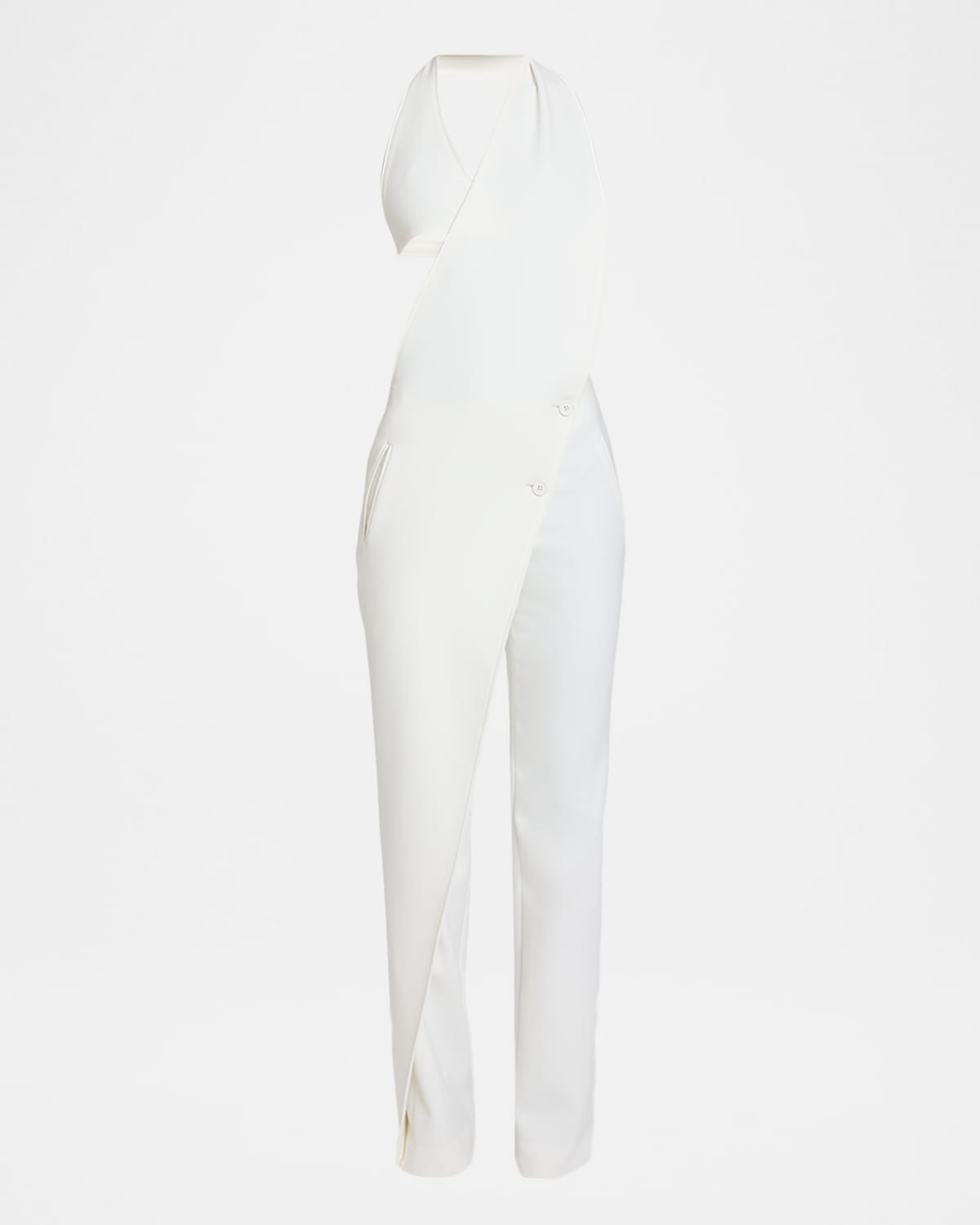 Courrèges Wrap Halter Backless Bootcut-leg Jumpsuit In White
