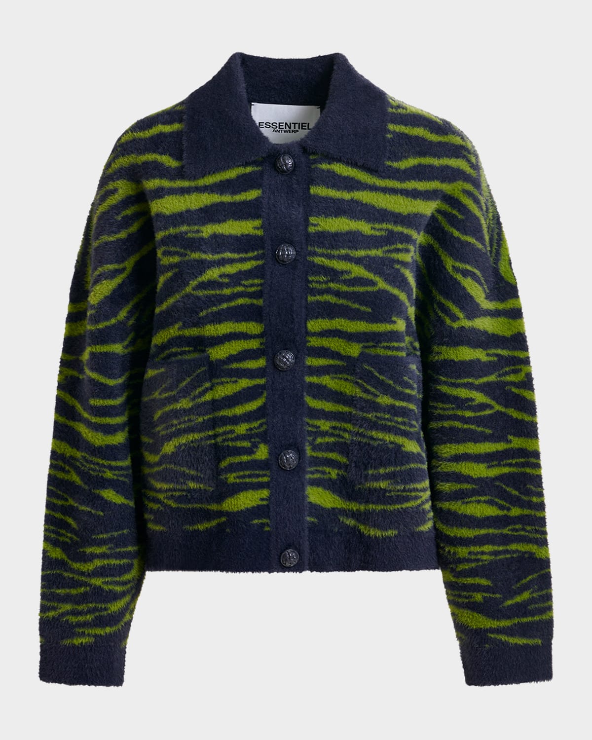 Essentiel Antwerp Iger Knit Jacket In Navy Combo In Blue