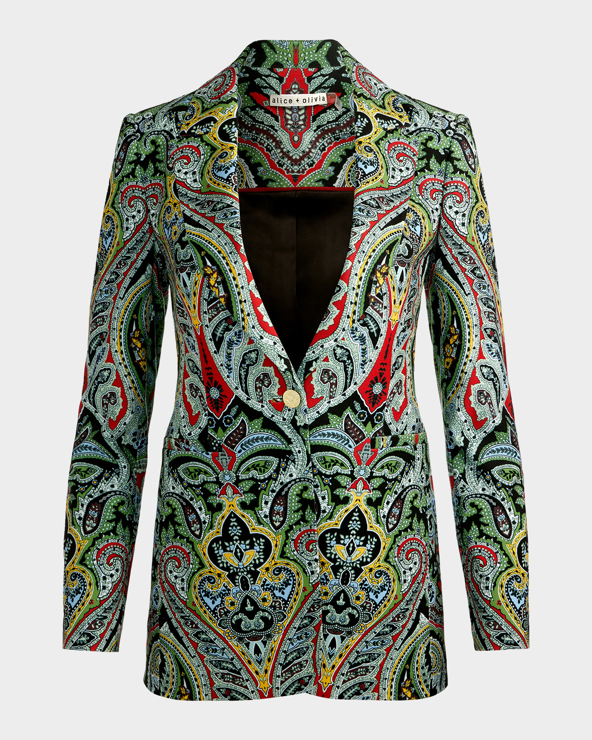 Alice And Olivia Breann Paisley Longline Blazer In Black