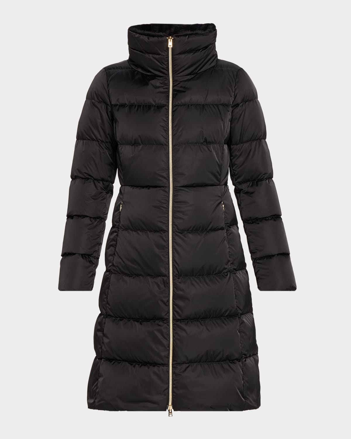 Herno Ultralight Nylon A-shape Down Jacket With Alternative Fur In Black