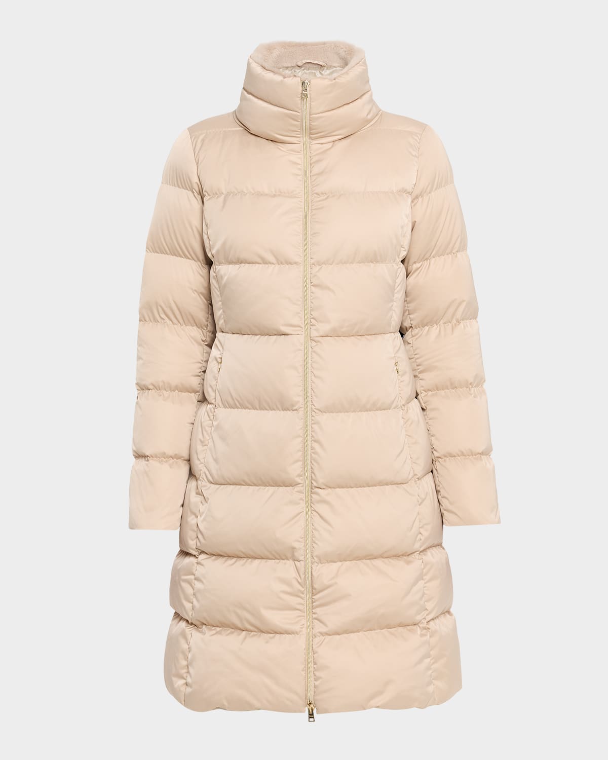 Herno Ultralight Nylon A-shape Down Jacket With Alternative Fur In Gold