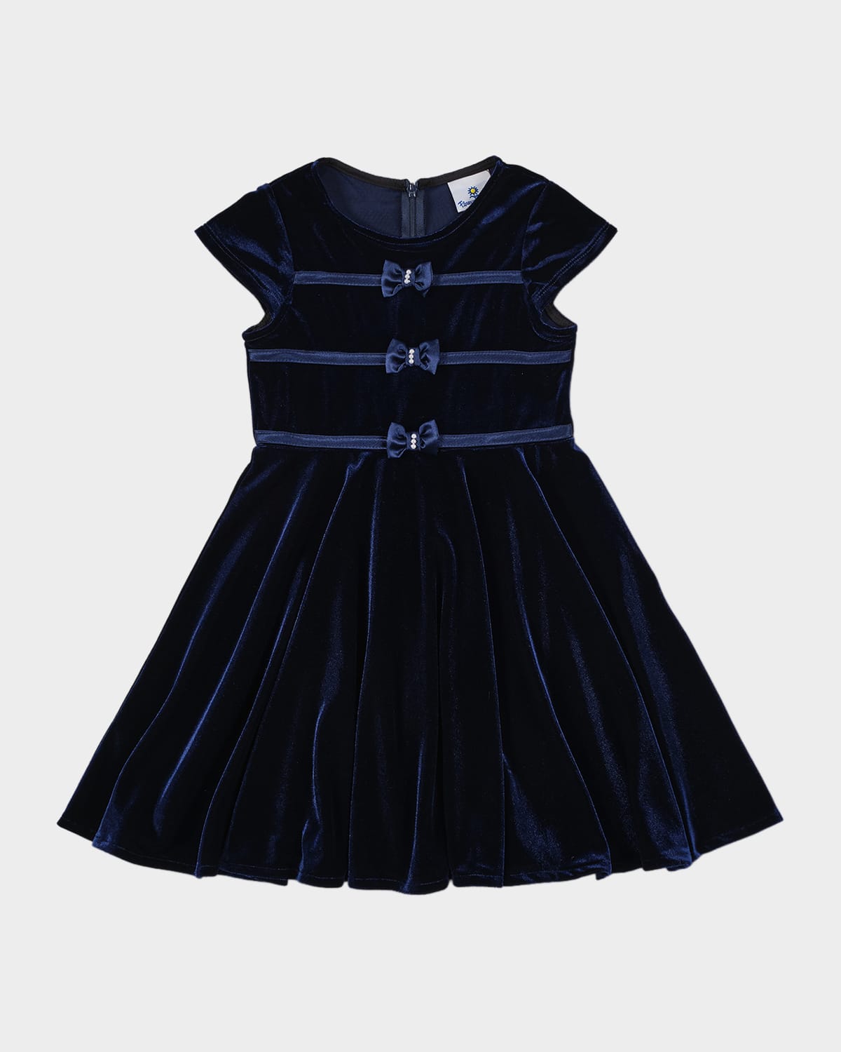 Florence Eiseman Stretch Velvet Dress With Pearls In Blue