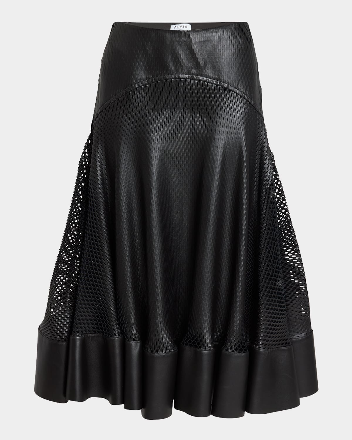 Alaïa Perforated Leather Flare Skirt In Black