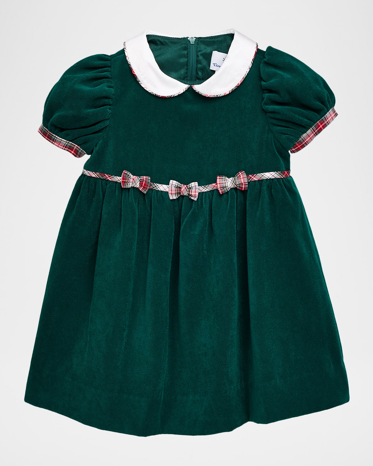 Florence Eiseman Kids' Girl's Velvet Waist Dress With Plaid Bows In Green