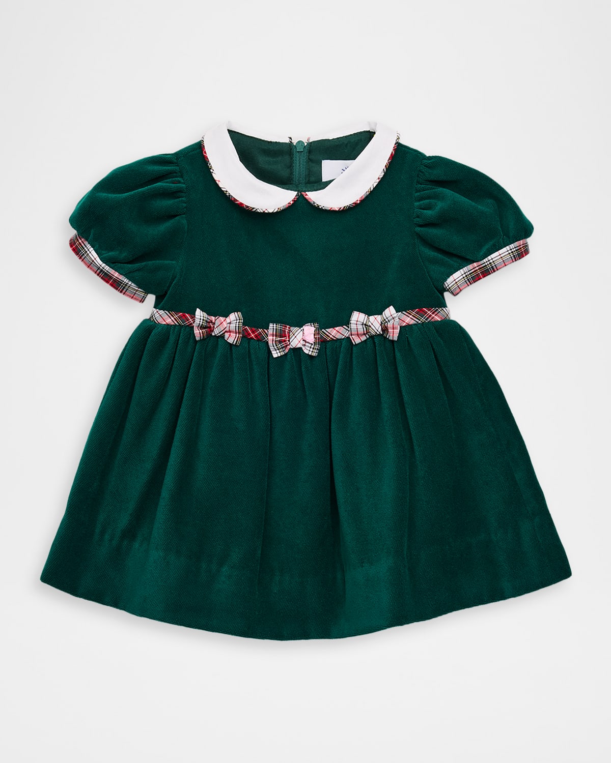 Florence Eiseman Girl's Velvet Dress With Plaid Bows In Green