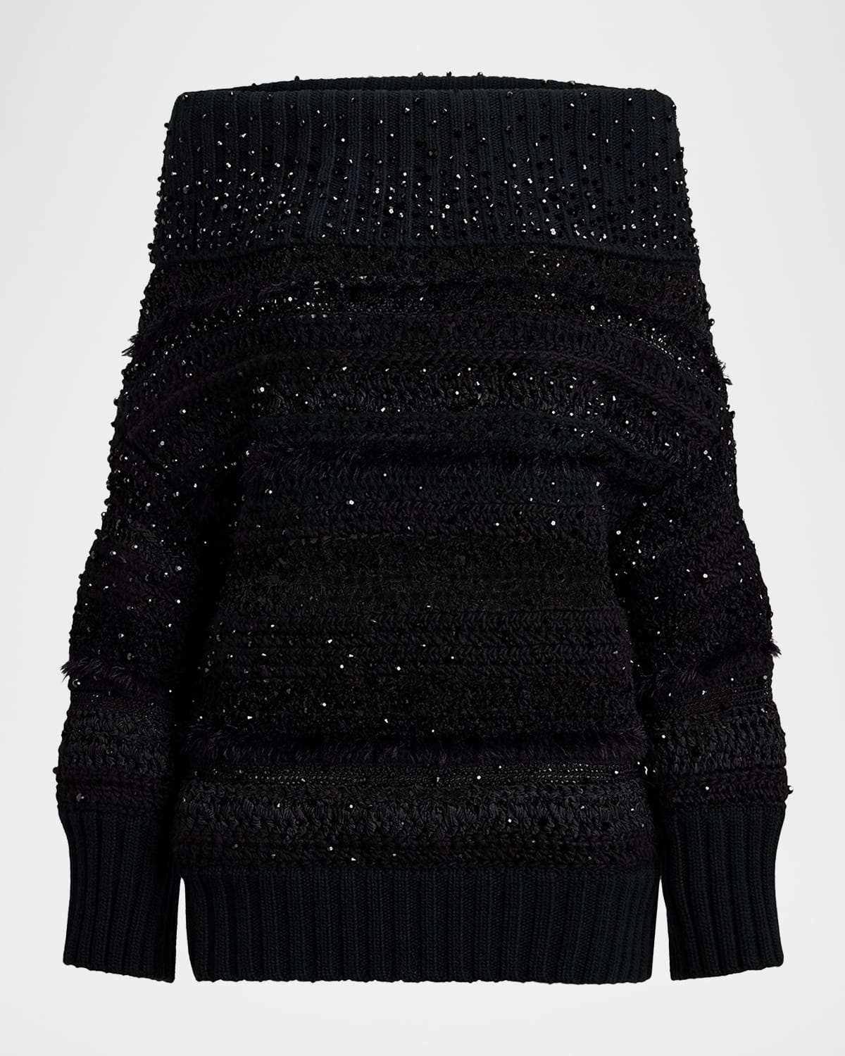 Ralph Lauren Collection Embellished Texture Knit Off-The-Shoulder Sweater