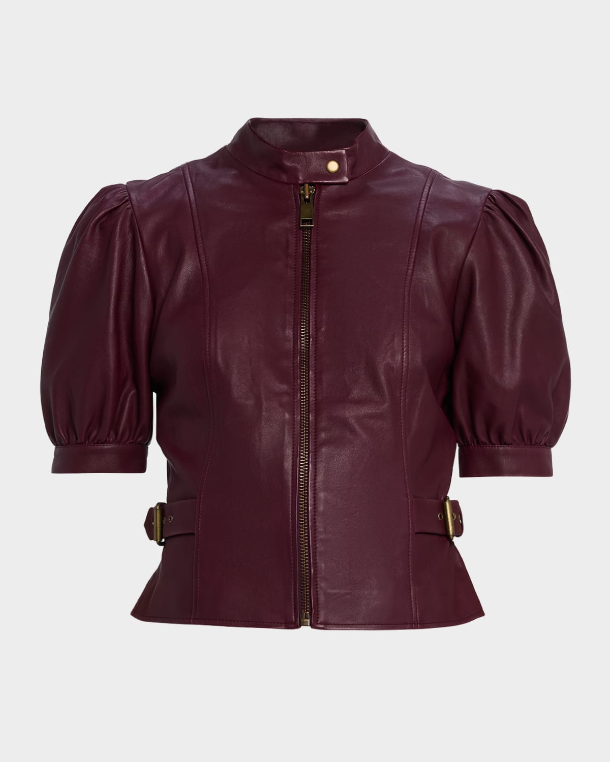 Ramy Brook Penny Leather Puff-sleeve Jacket In Purple