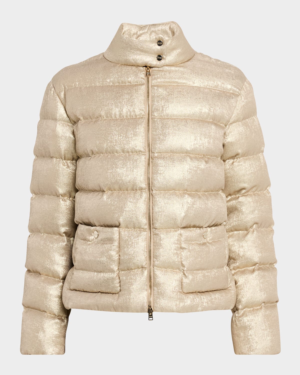 Herno Metallic Short Down Puffer Jacket In Gold