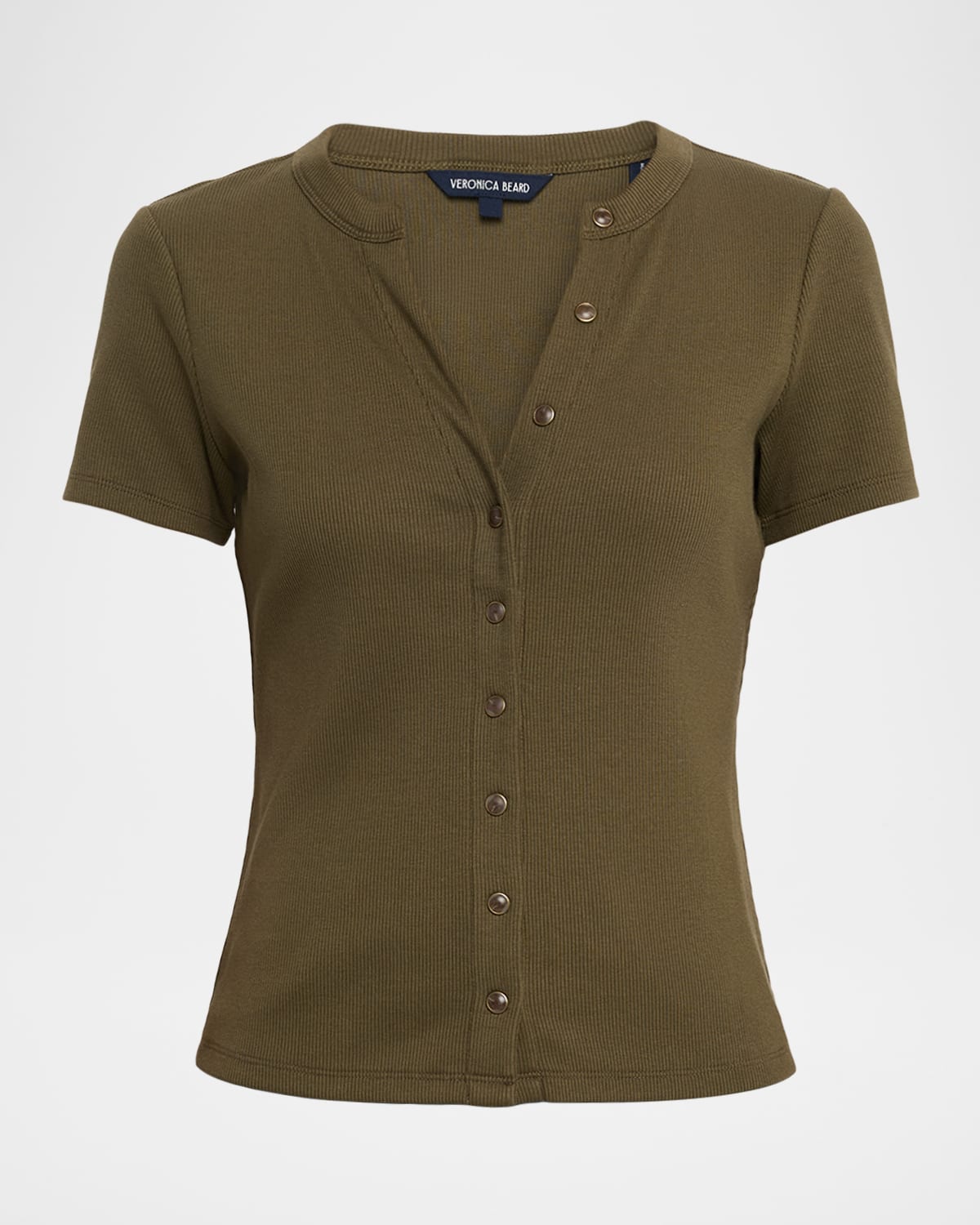 Veronica Beard Dilia Ribbed Button-front T-shirt In Brown