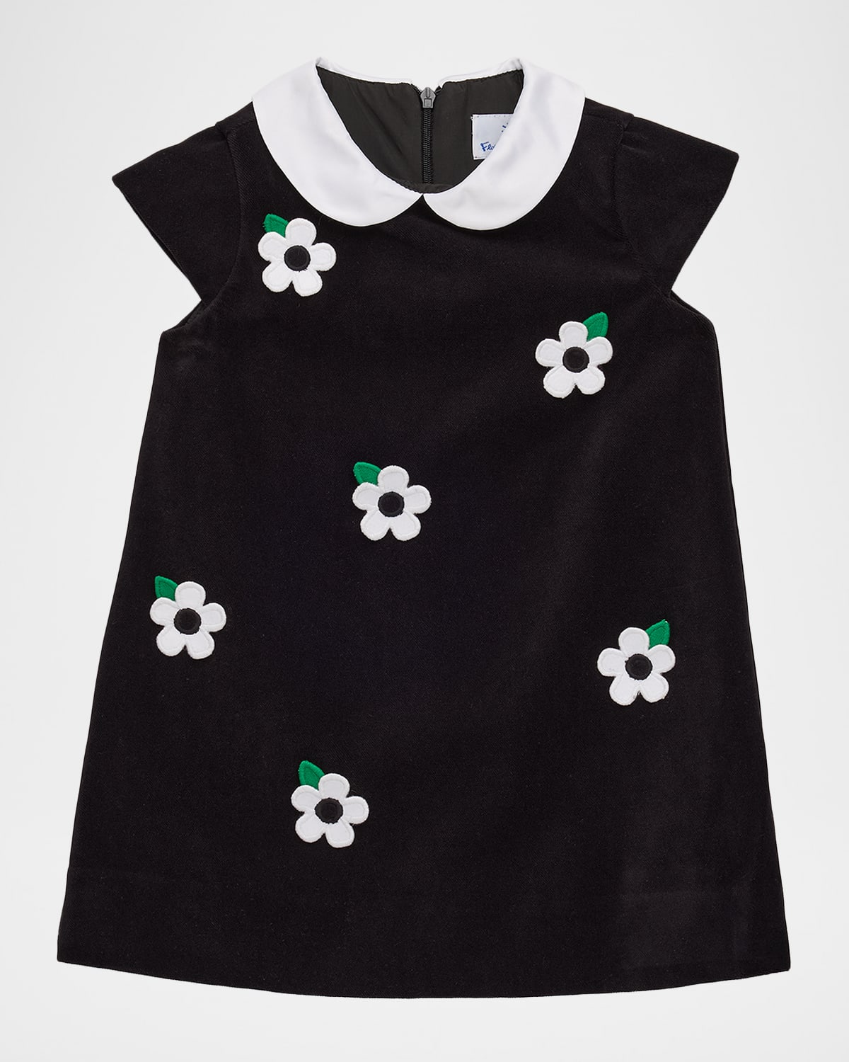 Florence Eiseman Girl's Floral Appliqué Velvet Shift Dress In Black