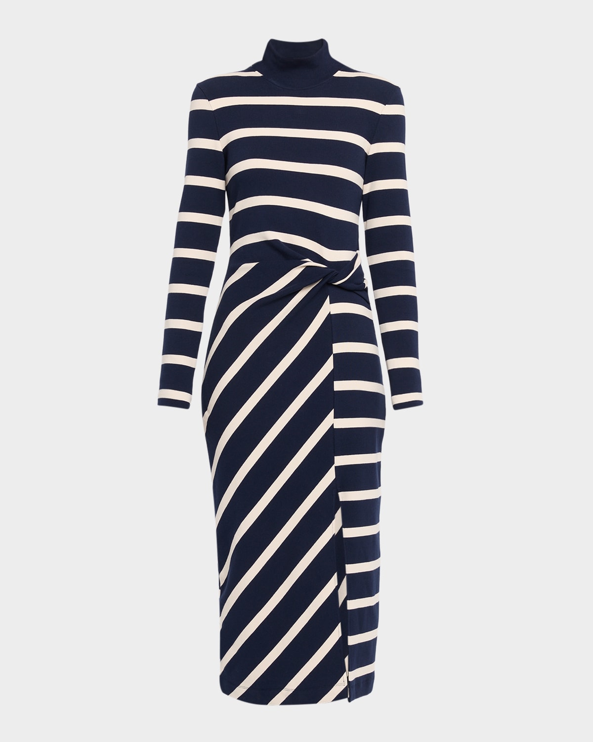 Tanya Taylor Brindy Stripe Turtleneck Midi Dress In Blue
