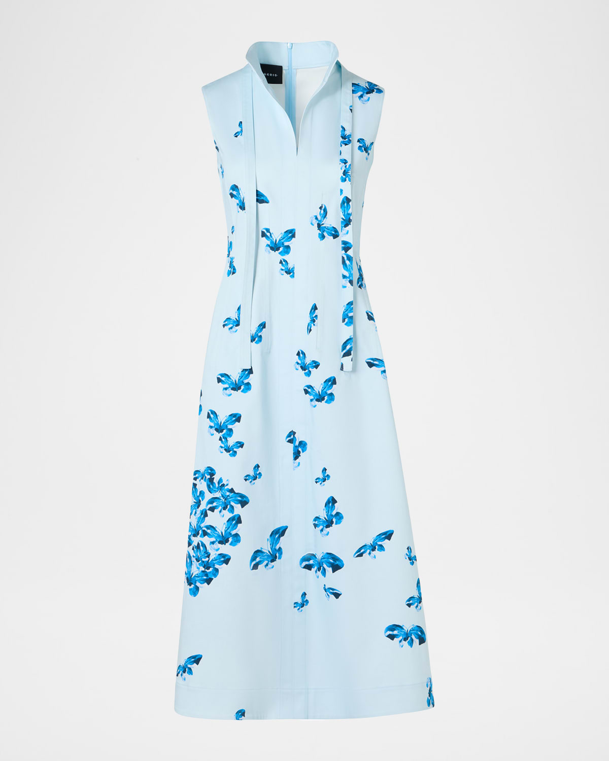 Akris Exclusive Butterfly-print Cotton Sleeveless Midi Shirtdress In Blue