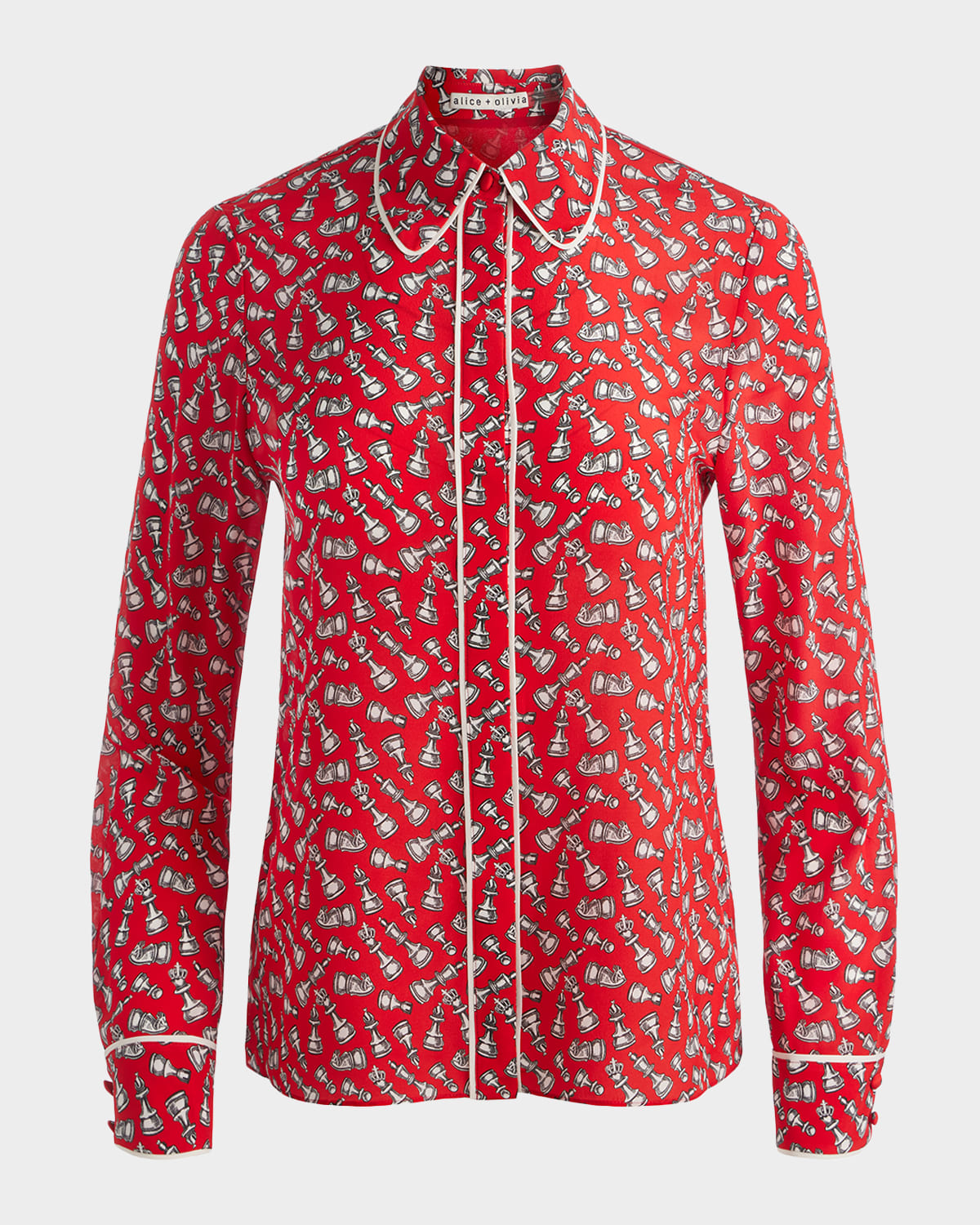 Alice And Olivia Chess-print Piped Shirt In Red