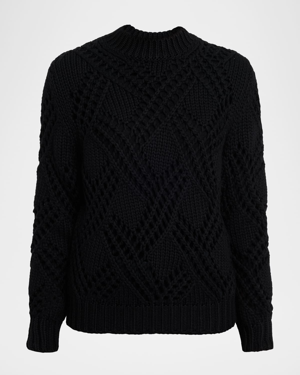 Jil Sander Lace Knit Long-sleeve Crewneck Sweater In Black