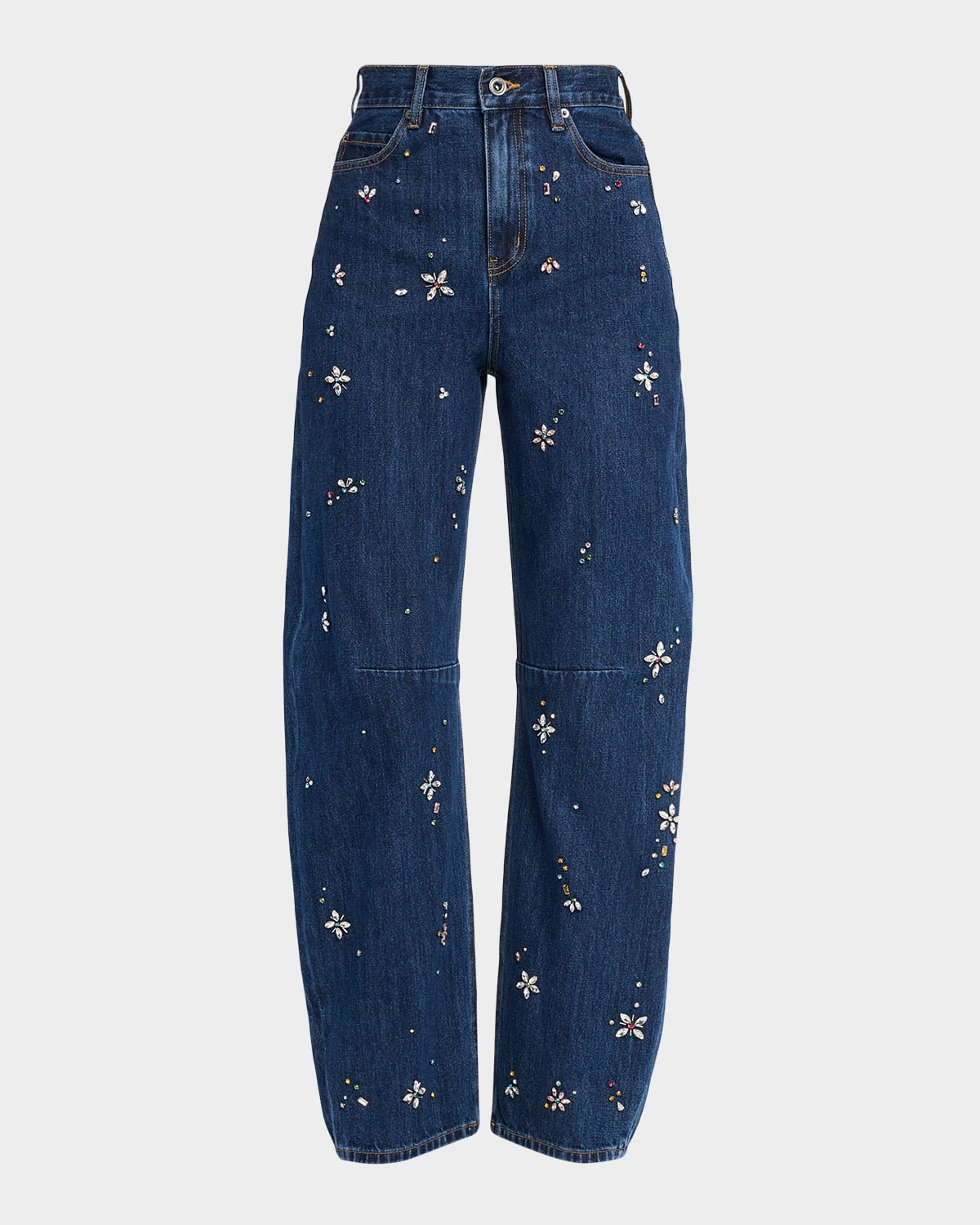 Self-portrait Flower Embellished Barrel-leg Jeans In Multi