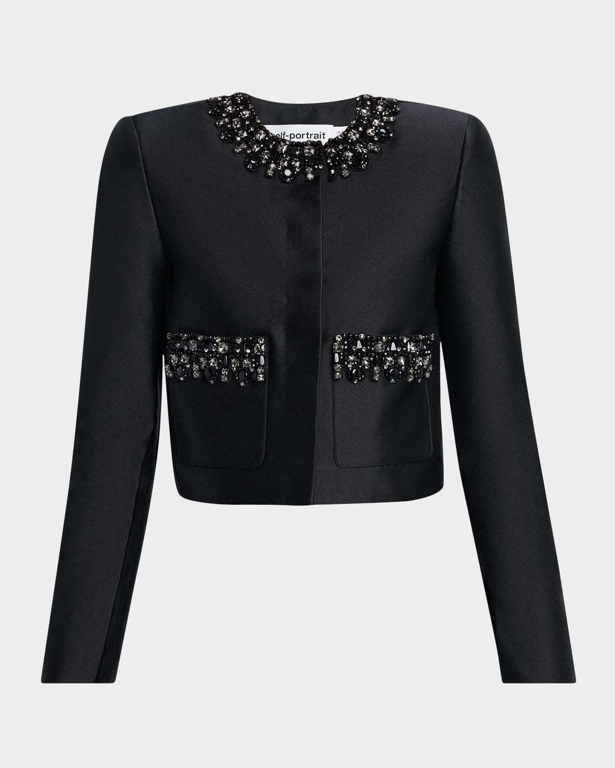 Self-portrait Taffeta Embellished Trim Jacket In Black