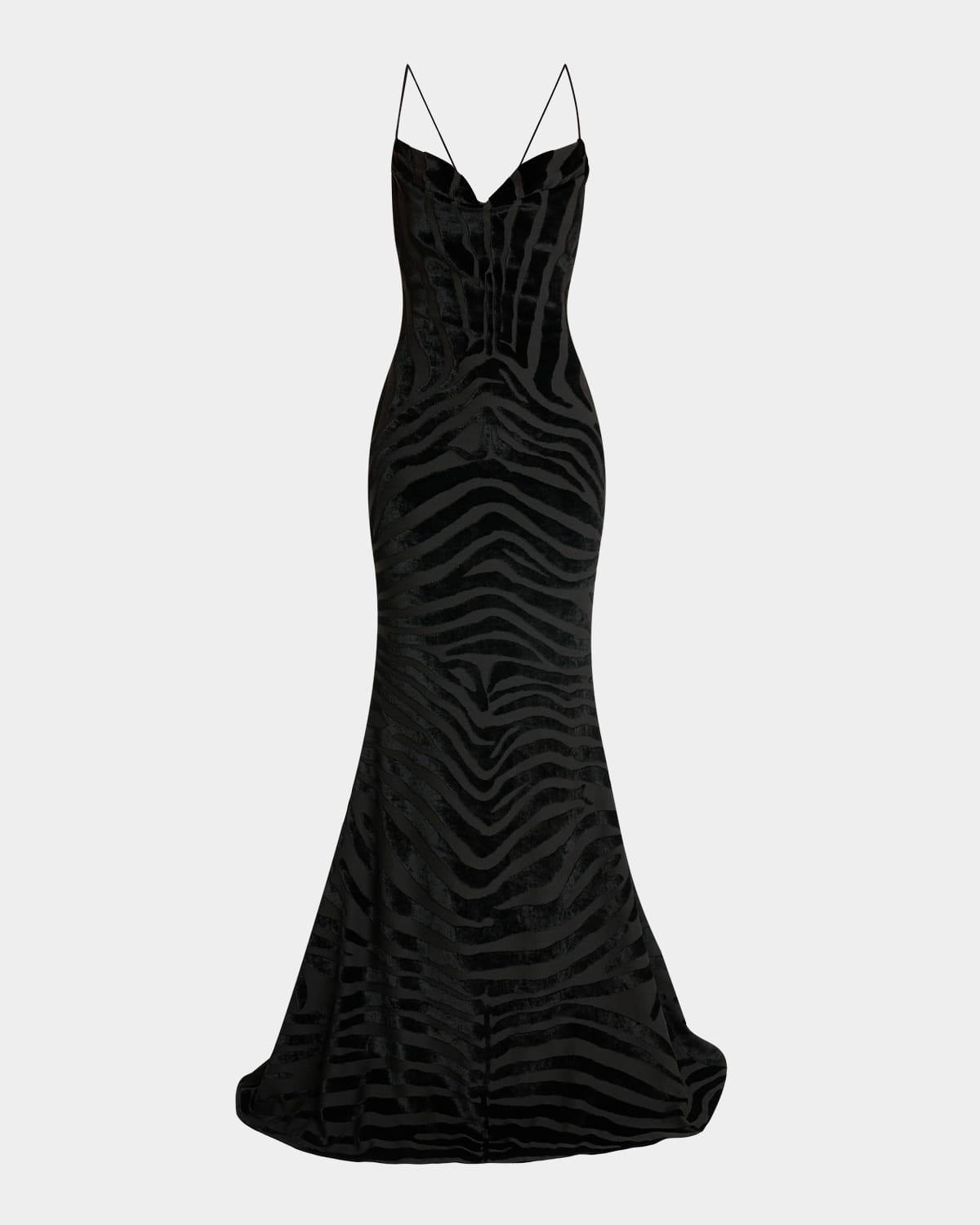 Balmain Zebra Velvet Sleeveless Trumpet Gown In Black