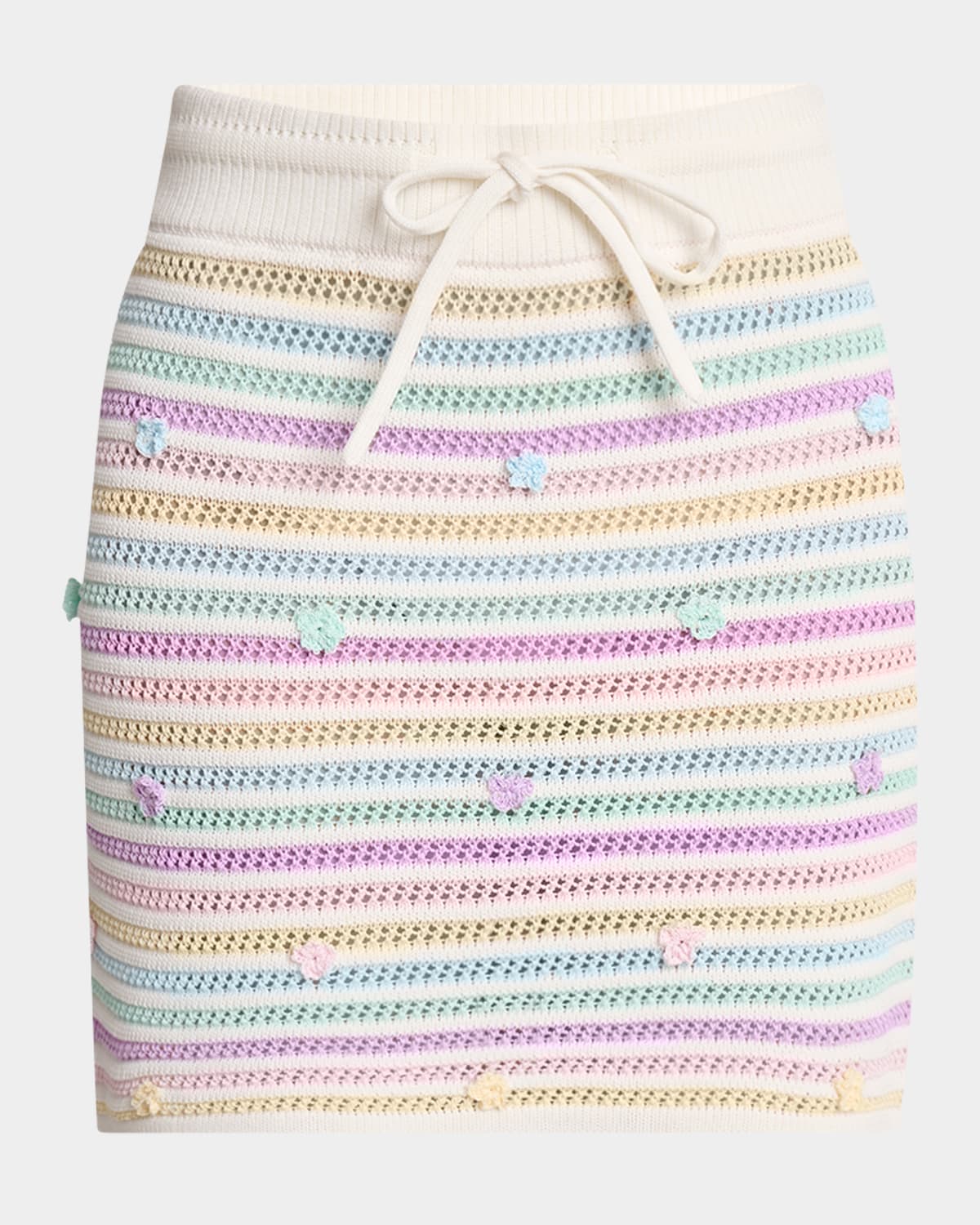Casablanca Flower Striped Crochet Knit Mini Skirt In Multi