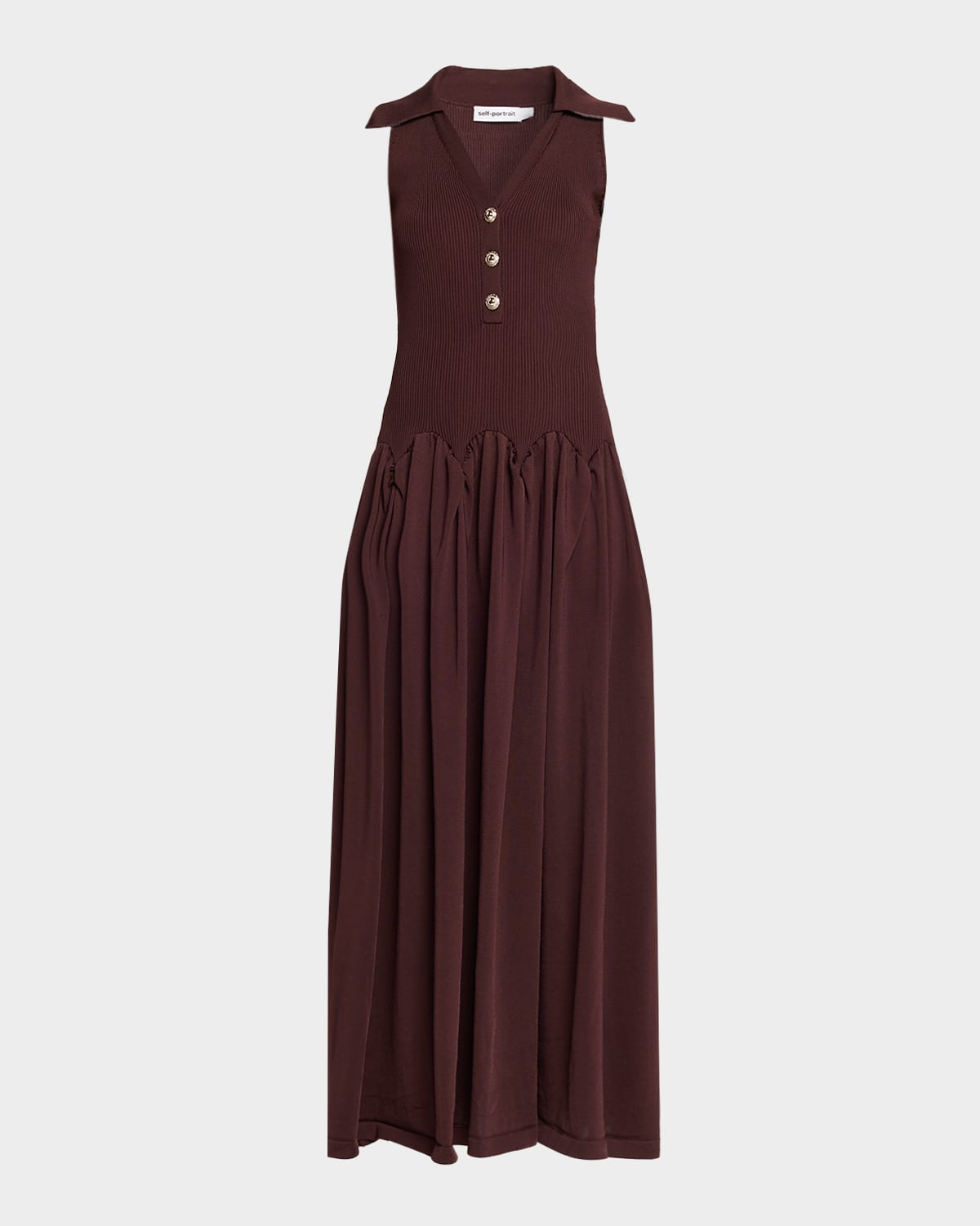 Self-portrait Embellished Ribbed-knit And Poplin Maxi Dress In Brown