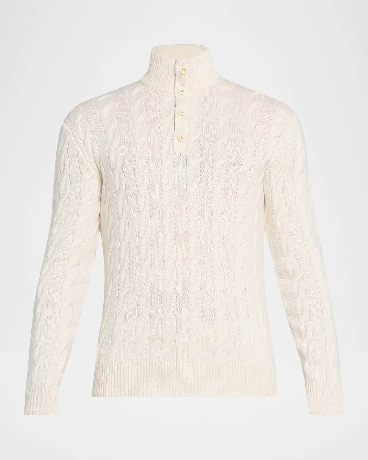 Ralph Lauren Purple Label Men's Cable-Knit Quarter-Placket Cashmere Sweater