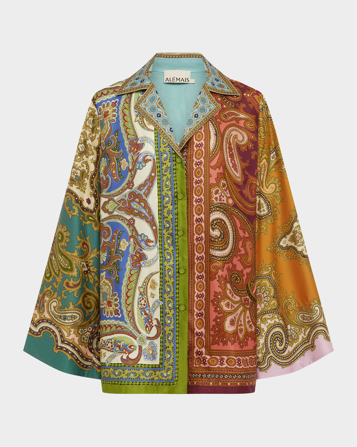 Alemais Clemenza Spliced Button-front Silk Shirt In Multi