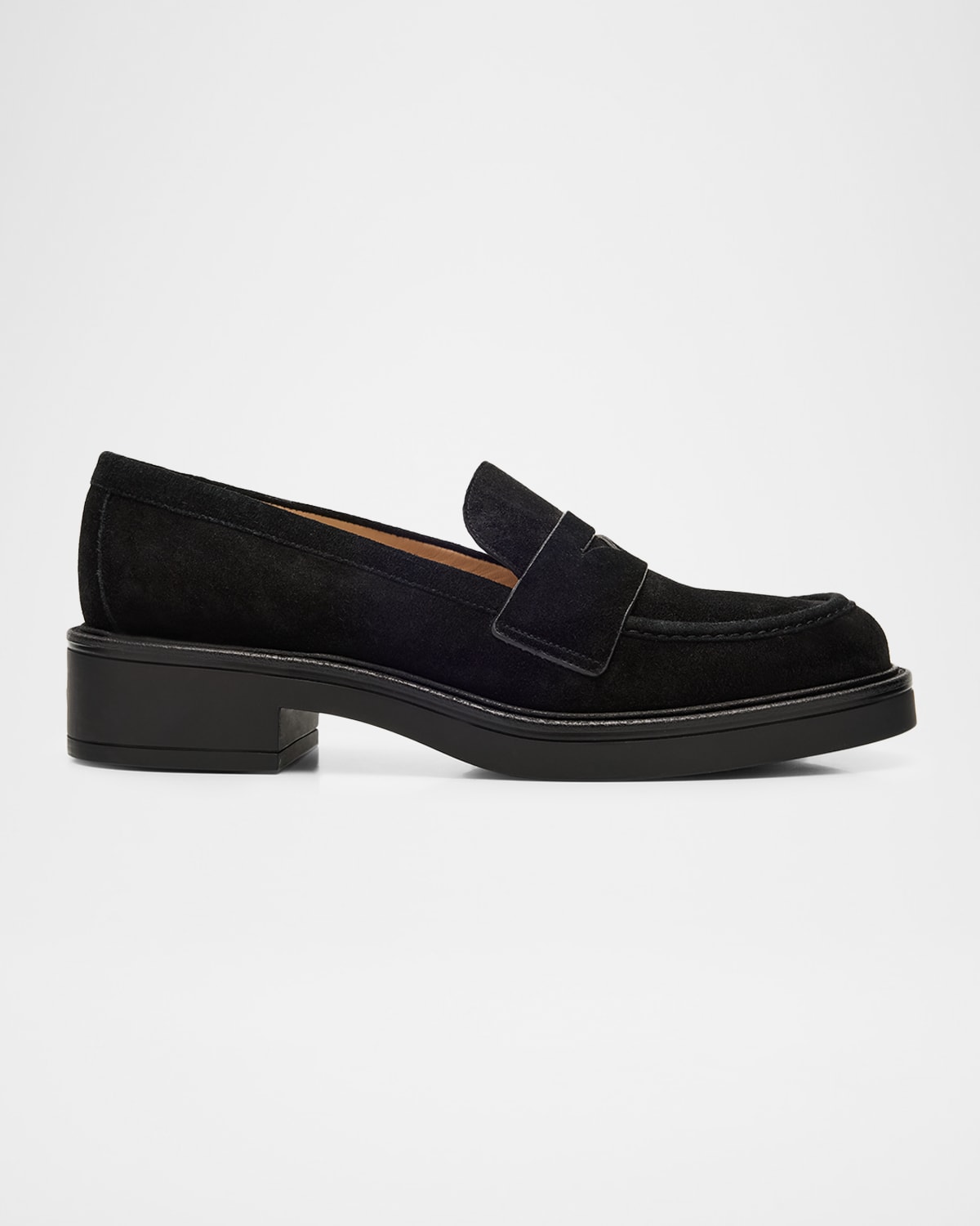Stuart Weitzman Celia Lite Suede Penny Loafers In Black