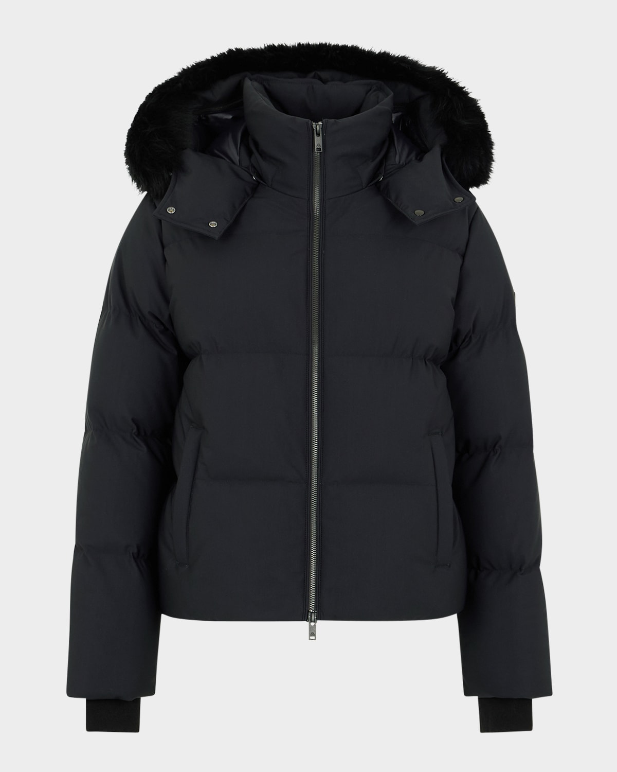 Moose Knuckles Misti Nyluxe Puffer Jacket With Detachable Hood & Shearling Trim In Black