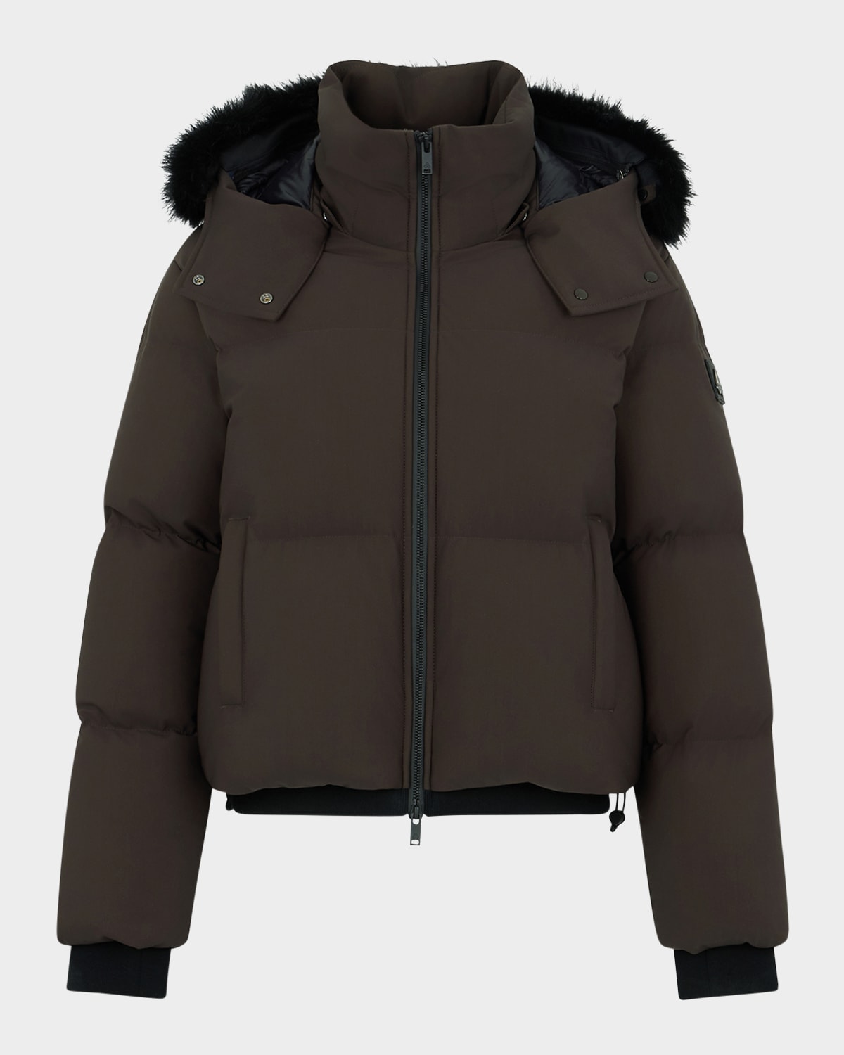 Moose Knuckles Misti Nyluxe Puffer Jacket With Detachable Hood & Shearling Trim In Brown
