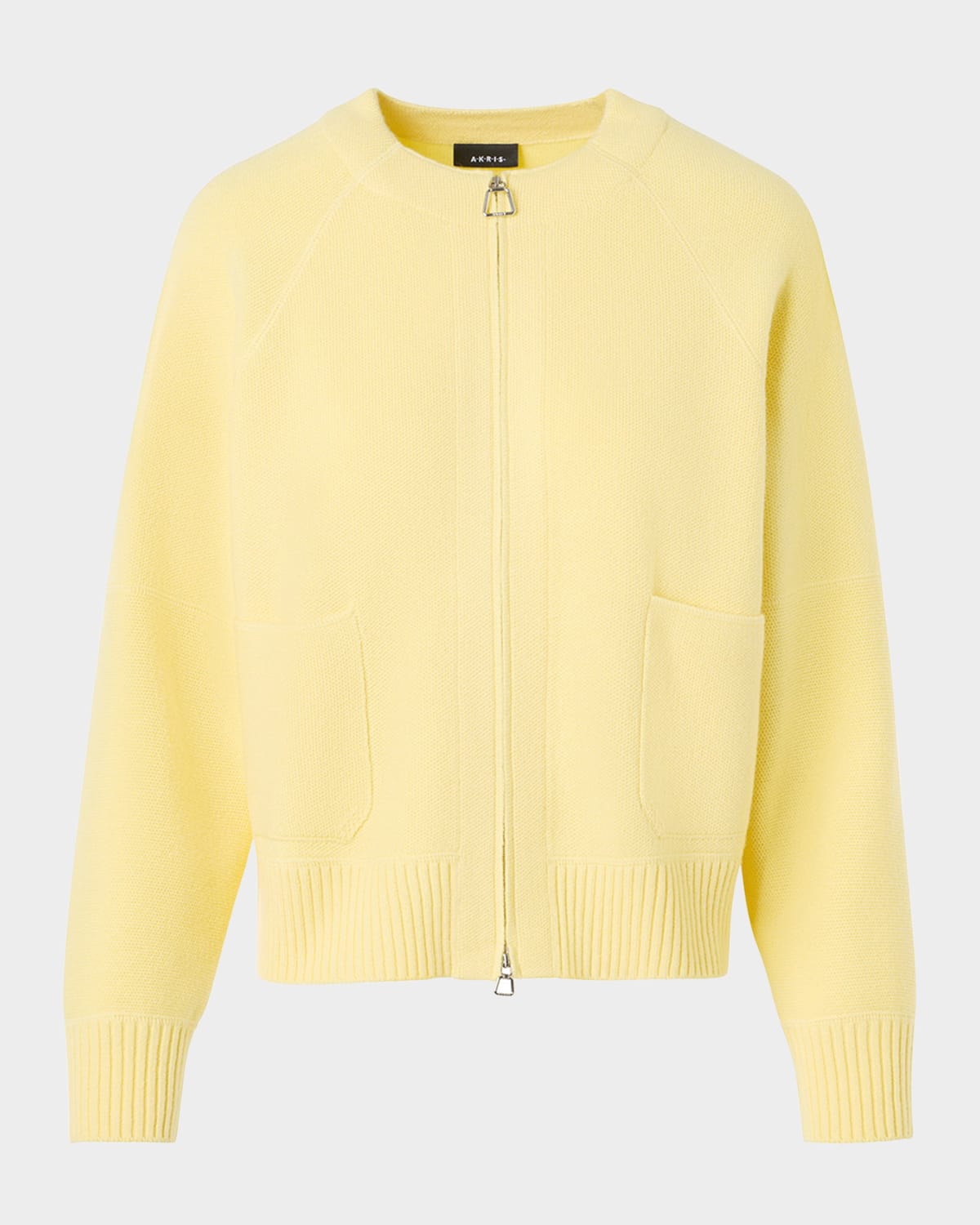 Akris Cashmere Pique Knit Zip Cardigan In Yellow