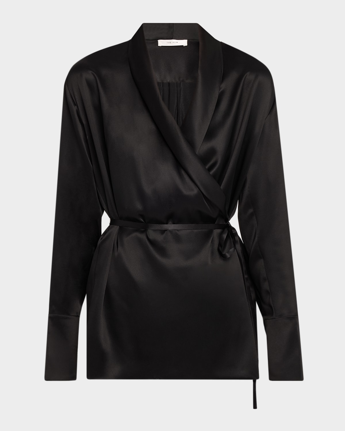 The Row Eivie Silk Long-sleeve Wrap Blouse In Black