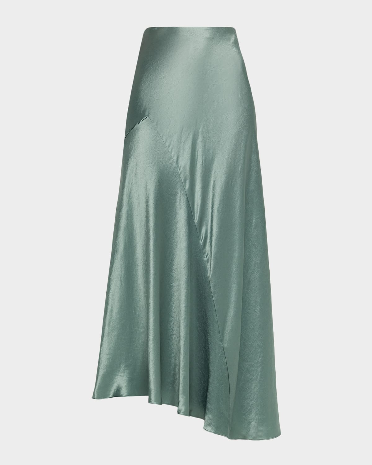 Vince Paneled Bias-cut Satin Skirt In Green