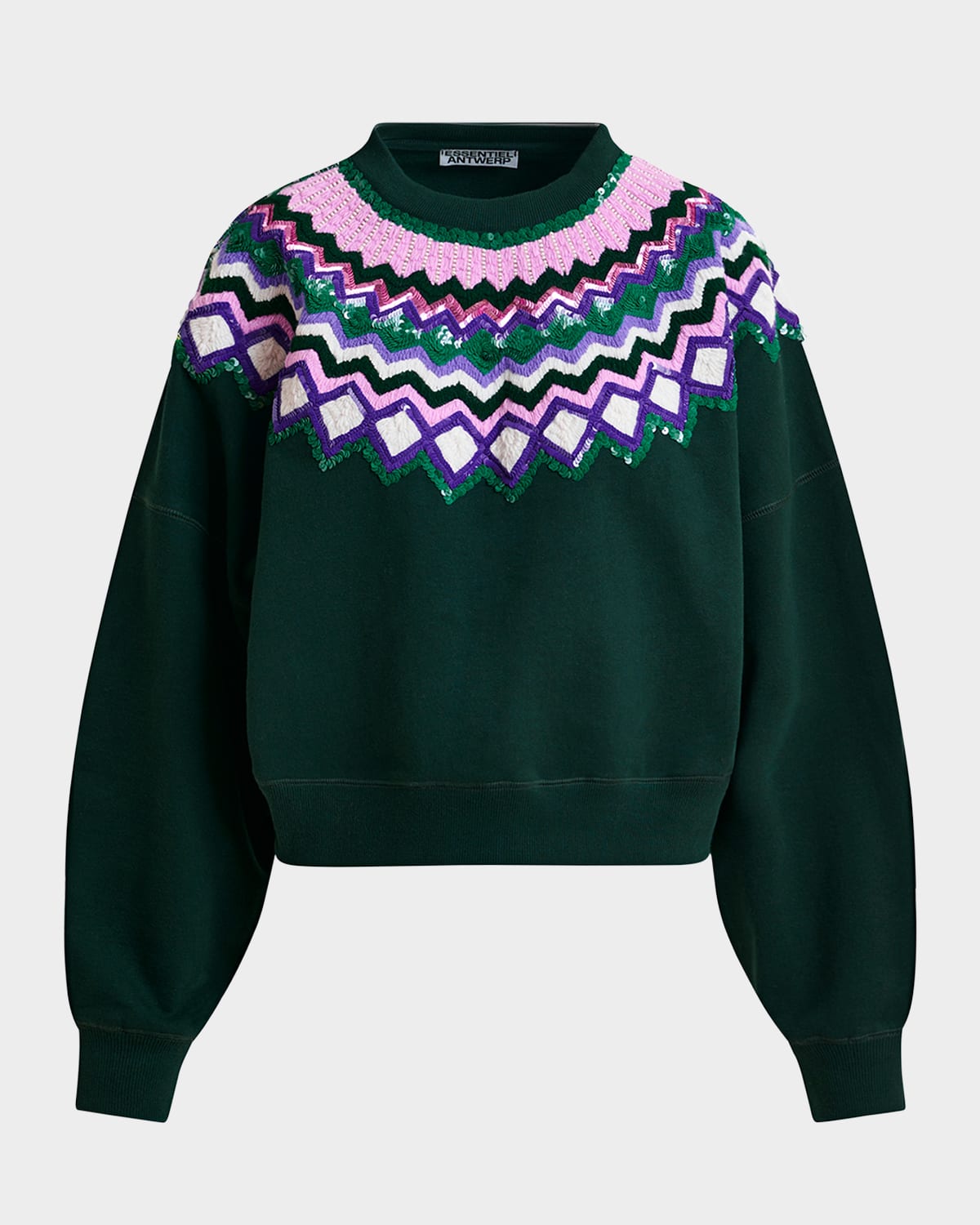 Essentiel Antwerp Issu Embroidered Crewneck Sweater In Green