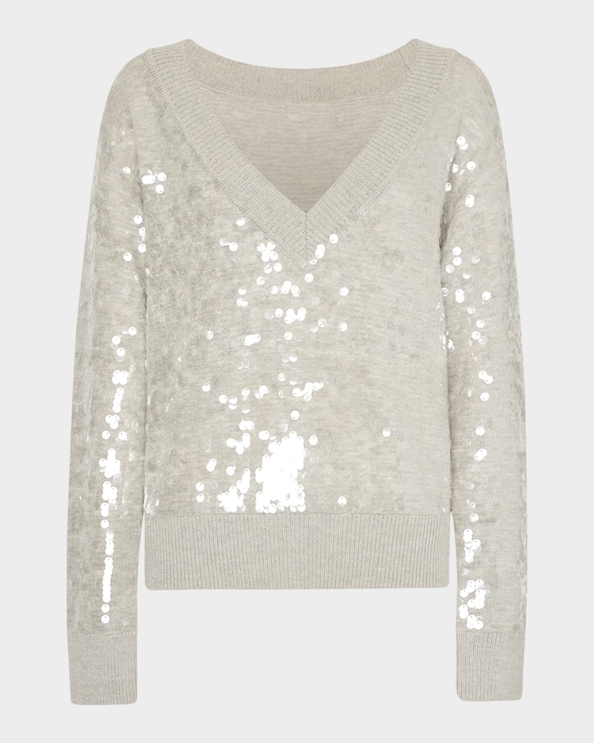 Milly Ilaria Sequin V-neck Long Sleeve Sweater In Metallic