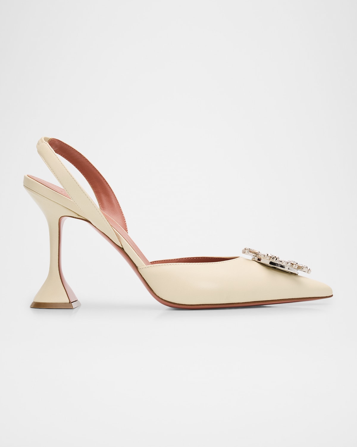 Amina Muaddi 95mm Begum Leather Crystal Slingback Pumps In White