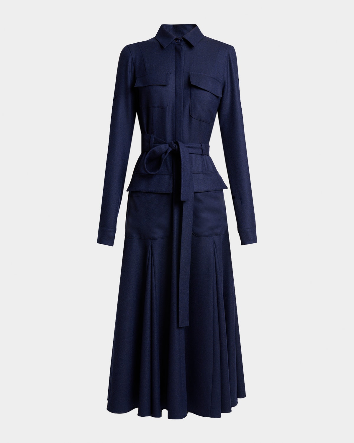 Gabriela Hearst Womens Navy Meyer Belted Wool And Cashmere Midi Dress In Multi
