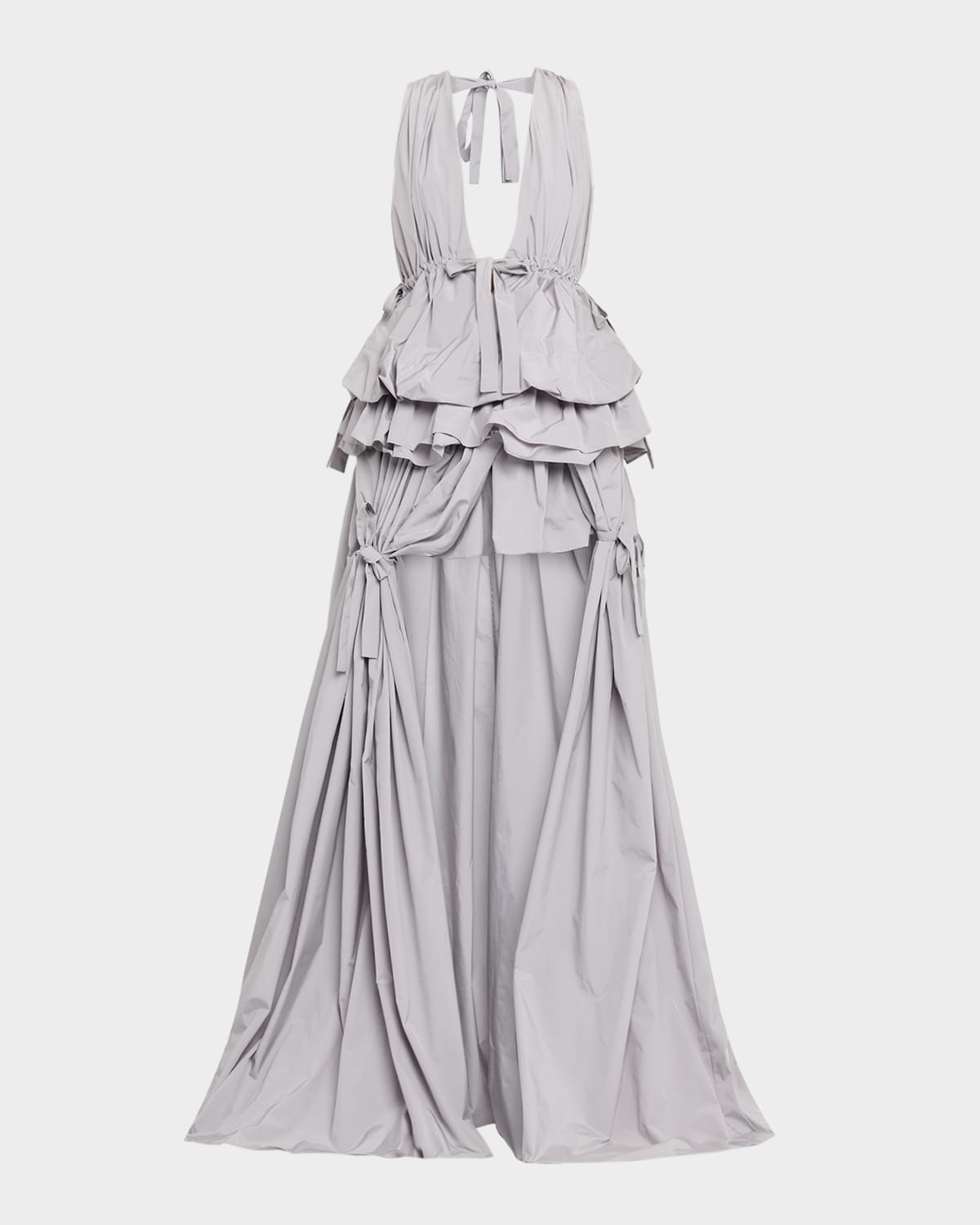 Aknvas Alexandrina Tiered High-low Gown In Gray